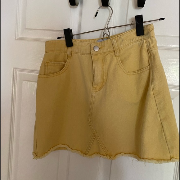 lemon yellow denim skirt